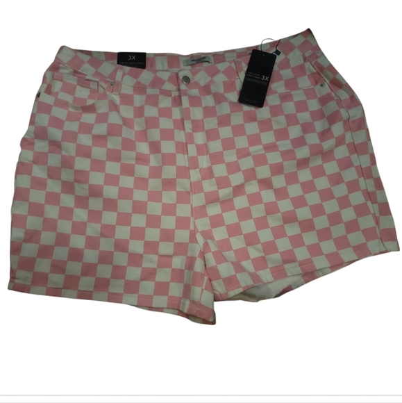 American Bazi plus size 3x pink white checkered cotton shorts - Picture 3 of 8